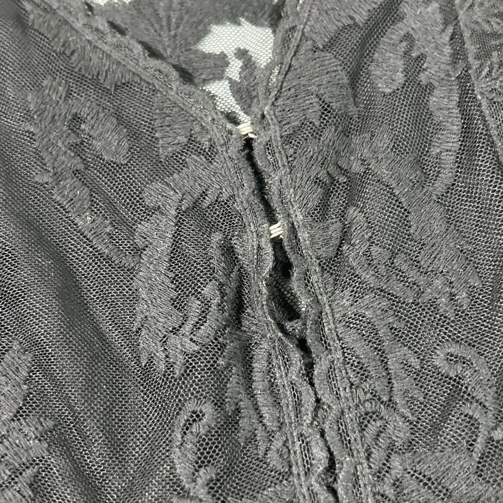 Free People Renaissance Gothic Medieval Floral Lace Dress Sz 0 15x32 Black Knit